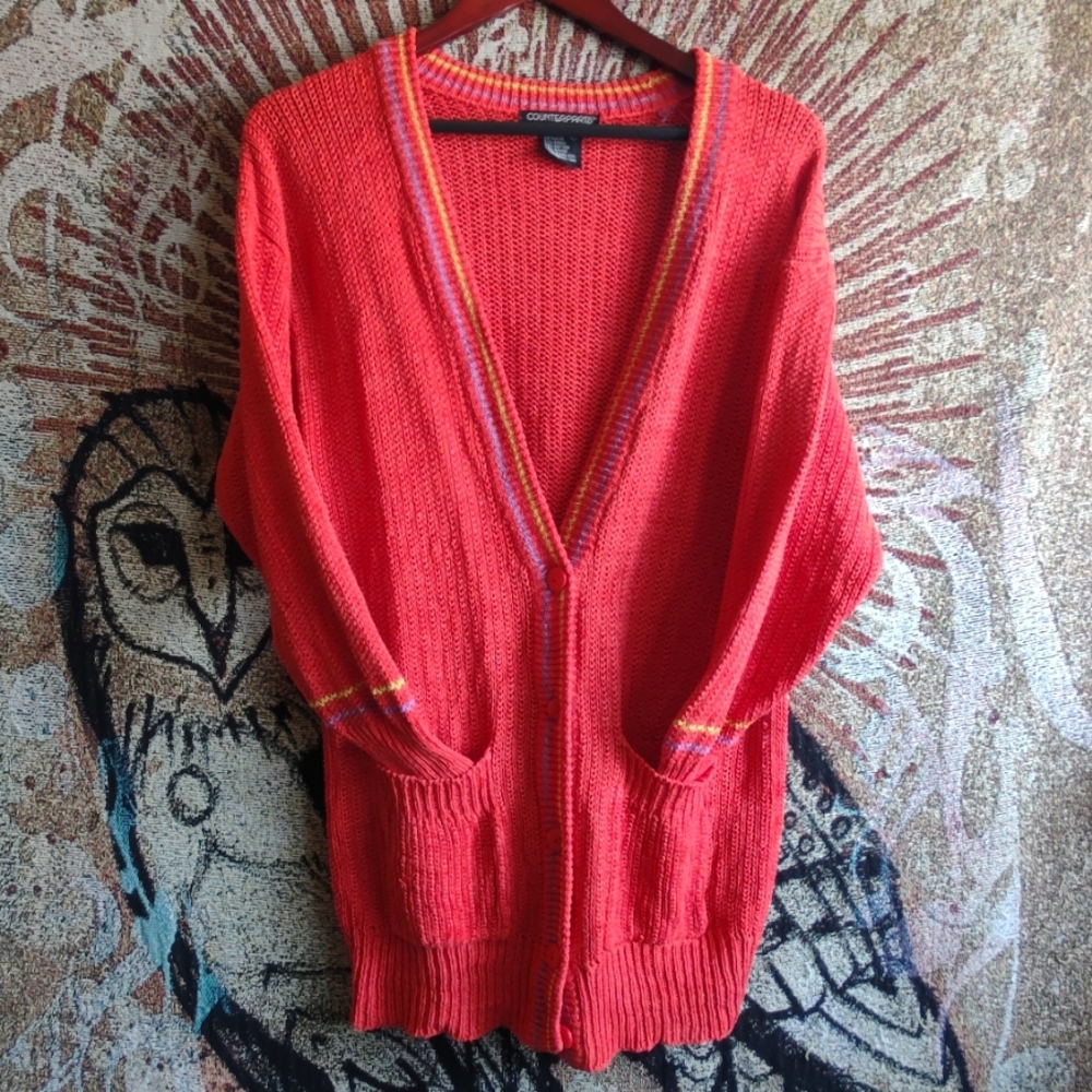 CUTE VTG Cotton and ramie long, VIBRANT, button up cardigan.